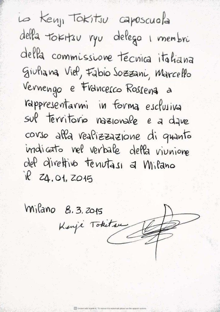 Lettera autografa Tokitsu